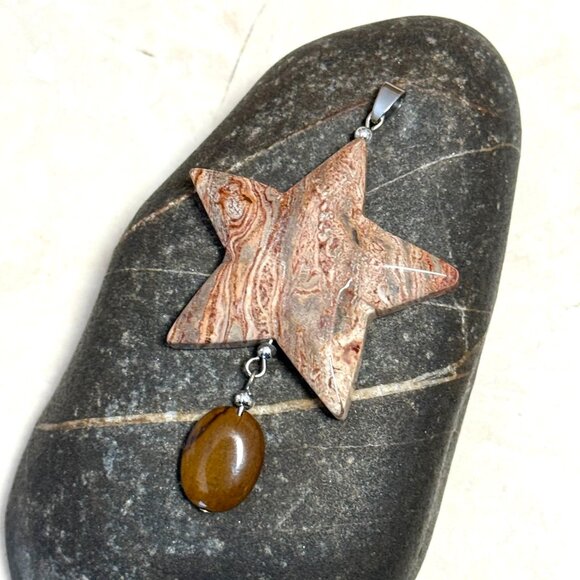 2/$20, Large Earthy Crazy Lace Agate Pendant, Genuine Gemstone Star Pendant - Picture 7 of 13
